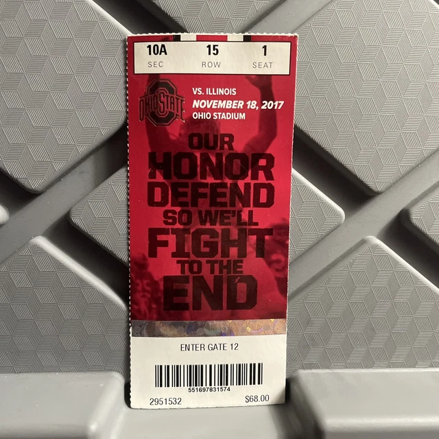 Ohio State Buckeyes Vs Illinois NCAA Football Ticket Stub November 2017