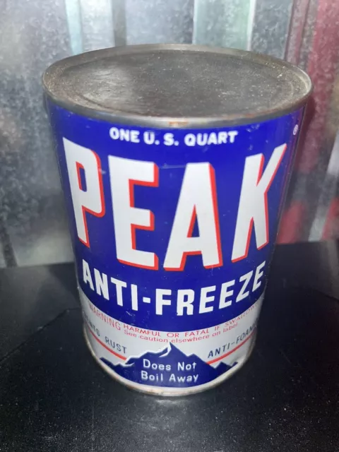 Vintage Peak Anti Freeze Empty Quart Oil Gas Can (nice)