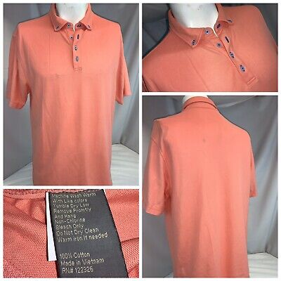 J Hilburn Bespoke Polo Shirt M Salmon Cotton Button Down LNWOT YGI H0-488