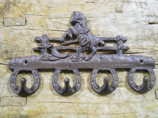 Cast Iron BRONCO HORSE Towel Coat Hooks Hat Hook Key Rack COWBOY SADDLE BROWN