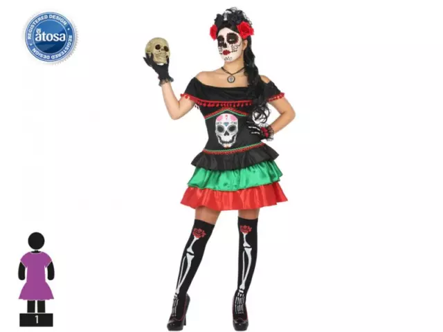 Costume scheletro messicano donna travestimento multicolore la muerte carnevale