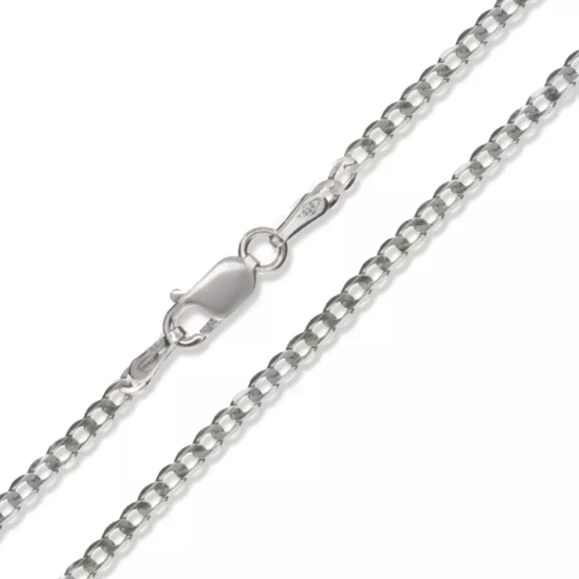 9Ct Curb Chain White Gold 16" 18" 20" 22" 24" D/C Diamond Cut Flat Link Box