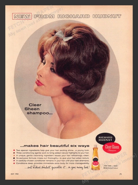 Richard Hudnut Clear Sheen Shampoo Hair 1960s Print Advertisement Ad 1963