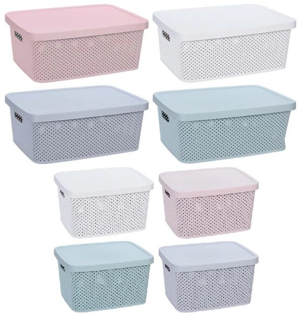 SMALL LARGE PLASTIC Storage Box with Lid Kitchen Home Office Basket