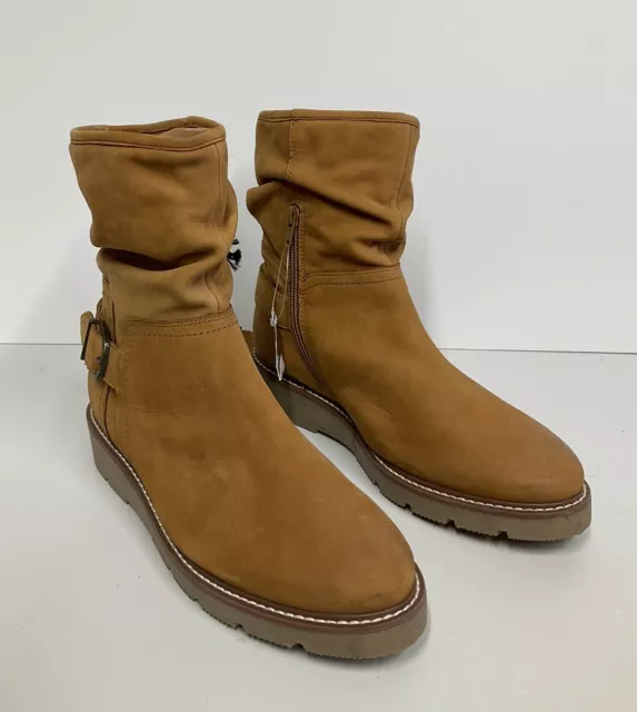 NEXT WOMEN S TAN Brown Nubuck Leather Slouch Boots Buckle Detail