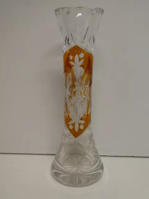 Vintage Cut Etched Overlay Glass Posy Vase Flower Floral Design