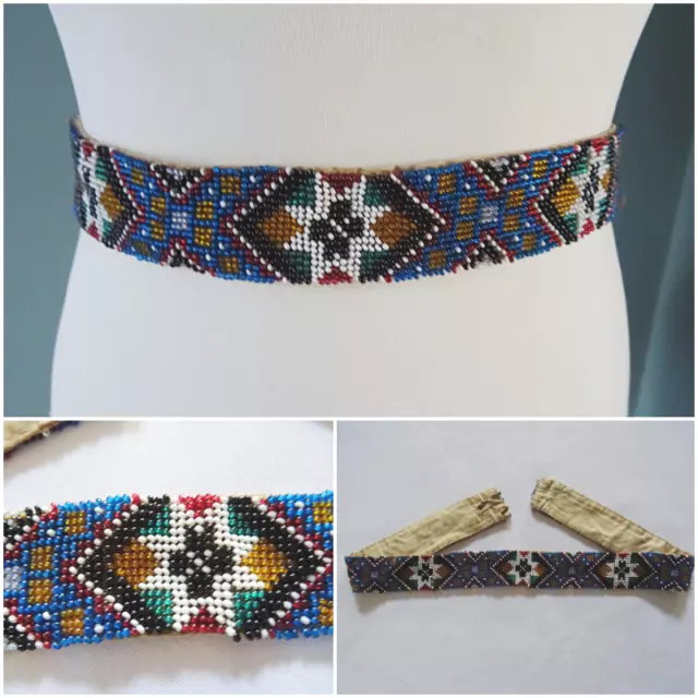 Antique Victorian Belt Beadwork Multi Coloured Glass Beads Ladies Star c1890