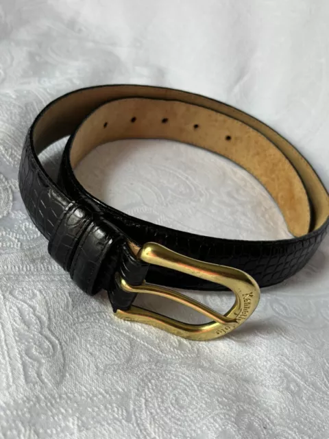 Kenneth Cole New York Black Leather Belt Women’s Sz M Croc Pattern Brass Buckle