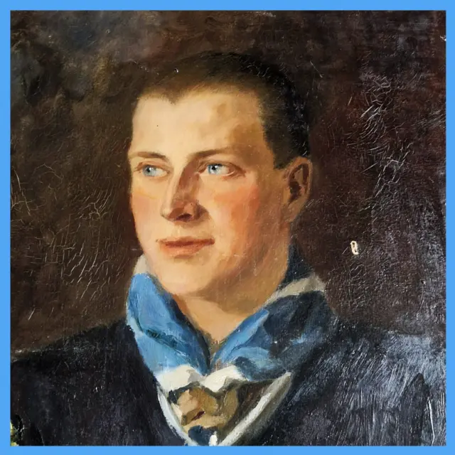 1937 Huile sur toile enfant scout Claude A- princesse Marie LOUGUININE WOLKONSKY 2