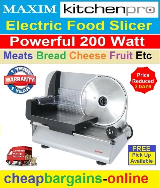 Food Slicer Meat Slicer 200W Maxim Electric Deli Style Meat Bread Cheese Cutter