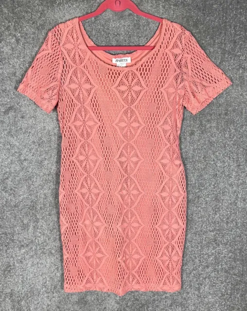 Vintage Habits Crochet Overlay Lined Short Sleeve Dress Womens Size 14 USA Made