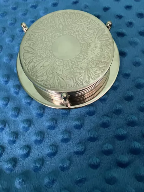 Vintage Silver Plated Drink  Coasters Set of 6 on stand