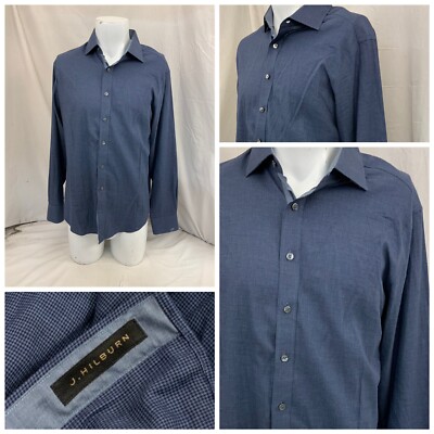J. Hilburn Flip Cuff Custom Shirt 16.5 35 Blue 100% Cotton Worn Once YGI P1-334
