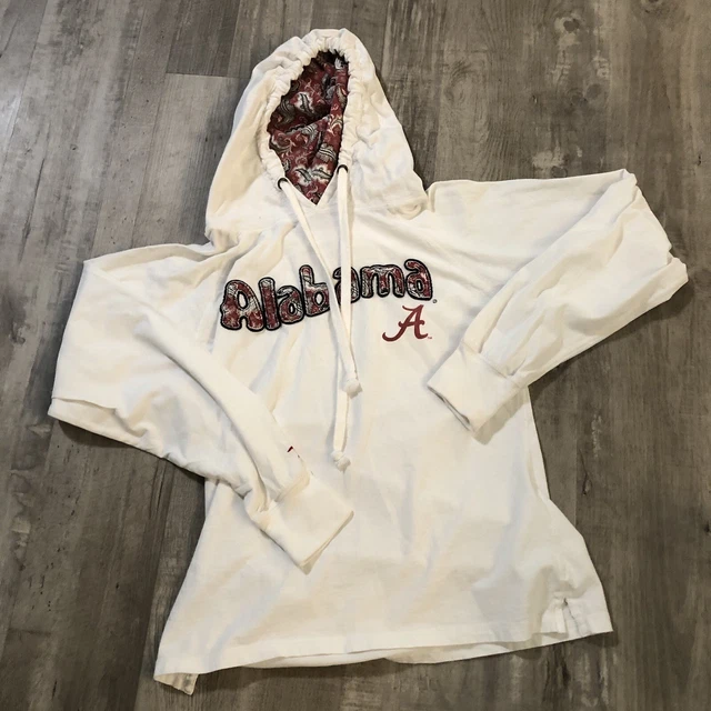 Women's White Alabama Crimson Tide Press Box Drawstring Hoodie Cotton Size Med