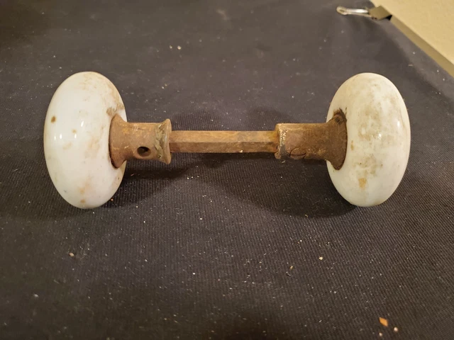 Vintage Set White porcelain Door Knobs Rustic Or Farmhouse Decor (For DIYP )