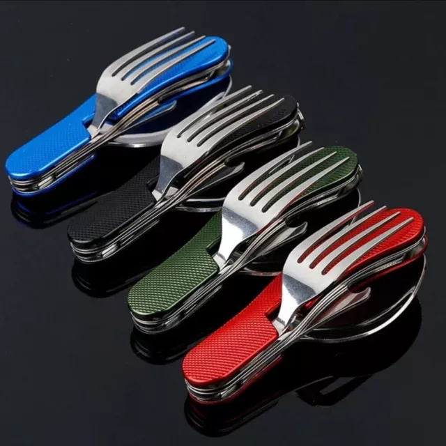 4 in 1 Outdoor Tableware Fork/Spoon/Knife/Bottle Opener Camping Stainless Steel