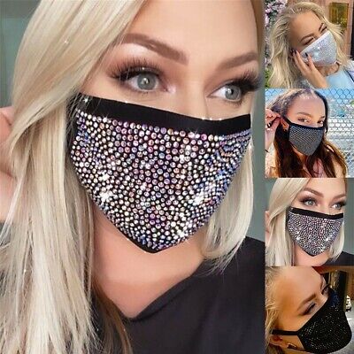 Women's Crystal Glitter Rhinestone Sparkle Bling Reusable Face Mask Cover 2021