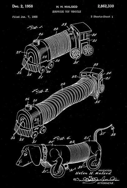 1958 - Slinky Toy Vehicle - H. H. Malsed - Patent Art Magnet