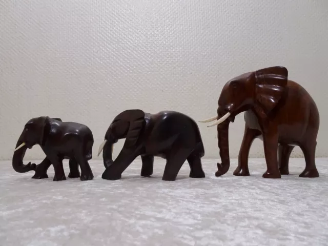 Bvcd - 3 x Holz Figur Elefant Handgefertigt Schnitzerei Afrika Konvolut Sammlung