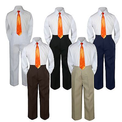 3pc Boys Baby Toddler Kids Orange Necktie Formal Set Uniform School Suit S-7