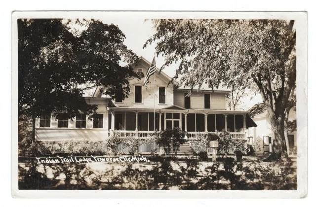 RPPC Indian Trail Lodge Traverse City Michigan Real Photo Postcard Posted 1940