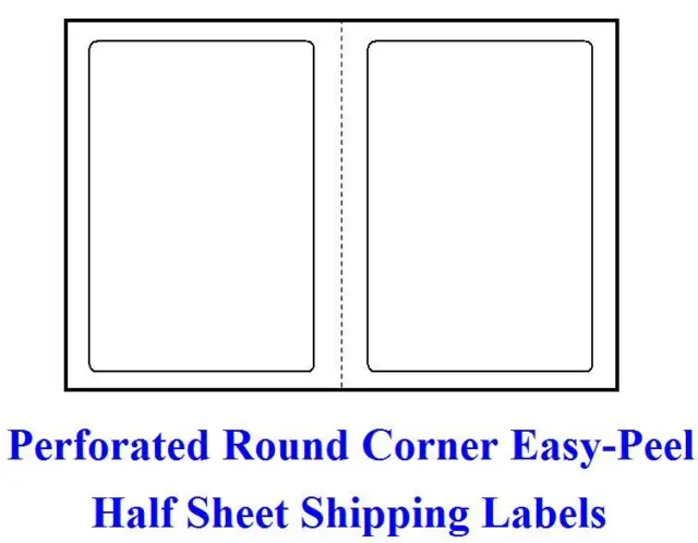 1000 Self Adhesive Perforated Round Corner Shipping Labels 8.5 x 5.5 Half Sheet