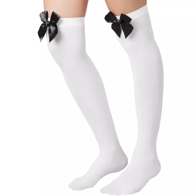 Damen Kniestrümpfe mit Schleife Overknee Überknie Strümpfe Socken Fasching weiß