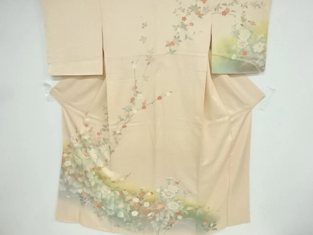 40567# Japanese Kimono / Antique Kimono / Autumn Flower & Ume Withe Peony
