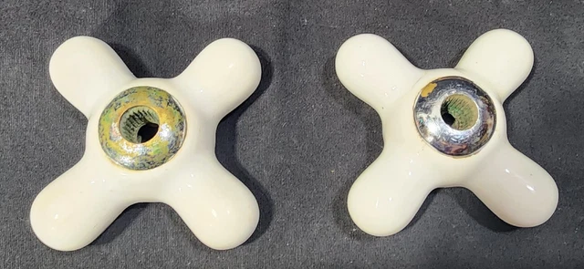 Vintage White Porcelain Faucet Knobs Victorian Cast Iron CLEAN