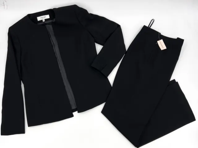 New Jones New York Pant Suit Womens 4 Black Lined Open Jacket Side Zip Pants