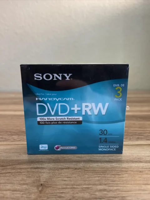 Paquete de 3 SONY Handycam en blanco DVD+RW 1,4 GB 30 min cada uno sellado, sin abrir
