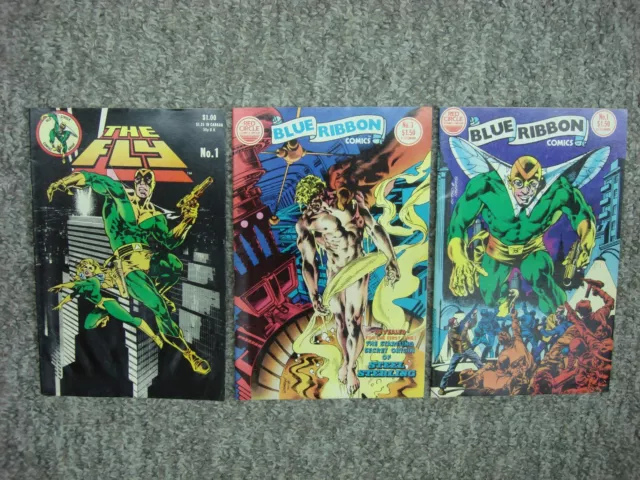 3- Red Circle Comics Group  Comic Books The Fly #1, Blue Ribbon Comics #1 & #3