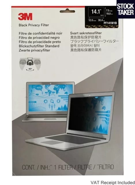 3M™ Privacy Filter Screen 14.1" Laptop 16:10 Black Anti-Glare PF141W1B VAT Inc