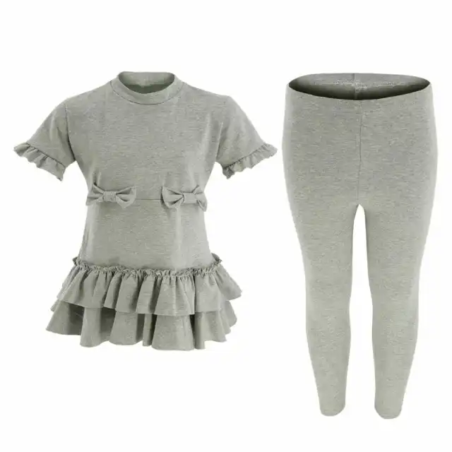 Girls Kids Lounge Wear Sets Grey Peplum Bow Two Piece Track Suit 2-12 Years