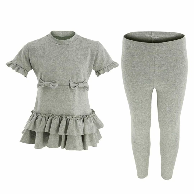 Set di abbigliamento salotto ragazze bambini fiocco di peplum grigio tuta da pista 2-12 anni