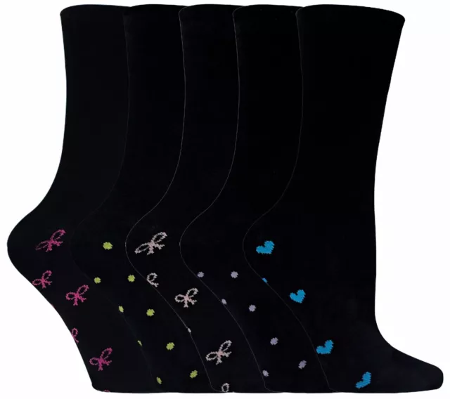 Sock Snob  5 Paia Neri Morbidi Cotone Traspirante Divertenti Cuore Donna Calzini