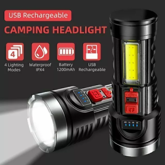 2X 100000lm Taschenlampe LED taktisches Arbeitslicht wiederaufladbare USB A R4A8