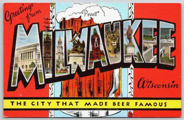 Vintage Postcard - Large Letter - Greetings from Milwaukee Wisconsin - WI