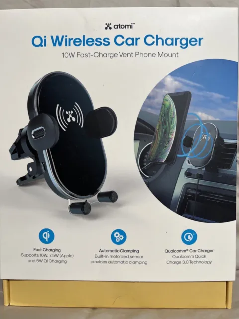 Atomi Qi Wireless Car Charger with Vent + Dash Phone Mount