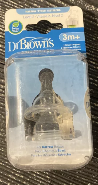 Dr. Brown's Natural Flow Narrow 2 Silicone Nipples Level 3 BPA Free 3m+ ~ Sealed