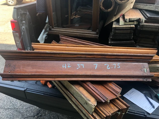 c1890 vintage WINDOW pediment VICTORIAN lintel header oak 42” l x 7”H x 2.75”