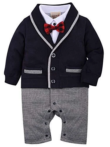 ZOEREA Baby Boys Romper Suits Bow Tie Baptism Wedding Tuxedo Jumpsuit Cotton,