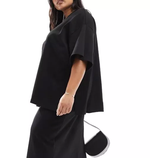 NWOT ASOS Design Women Black Cotton Heavy Jersey Basic Curve Oversize T-Shirt 18 3