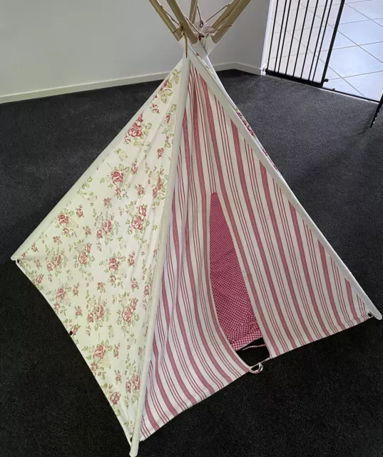 Large Teepee Tent Foldable Canvas Play Tent Children Playhouse Kids In/Outdoor