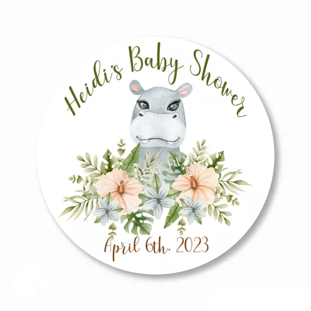 Floral Hippo Baby Shower Favors Tags New Baby Shower Labels Stickers 4 Sizes