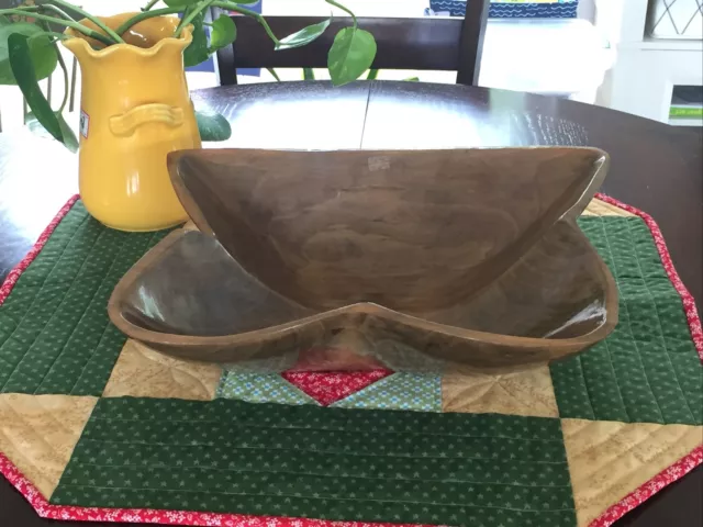 Vintage Boho Butterfly Shape Hand Carved Wooden Fruit Centerpiece Bowl Lacquered