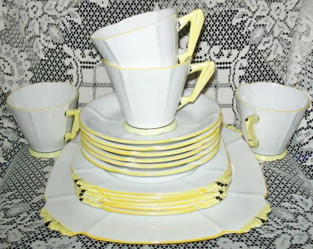 17 x VINTAGE ROYAL ALBERT ART DECO CAKE SERVING PIECES yellow/white/black