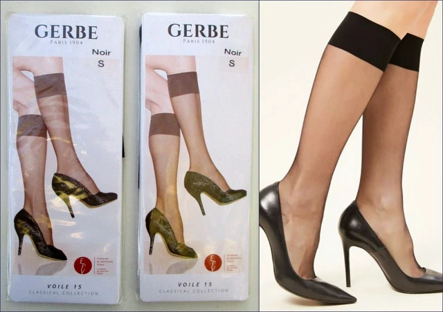 2 Paires De Mi-bas Fins 15 Deniers GERBE - Taille 38/39 - Noir Transparent - Neuf Sous Blister