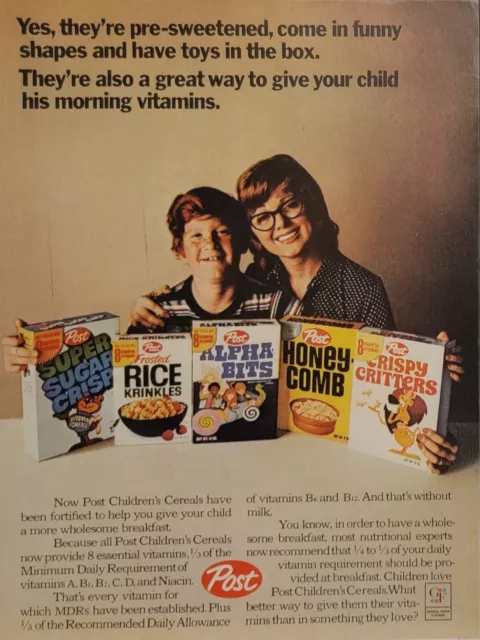 1971 Post Cereal Print Ad Alpha Bits Crispy Critters Honey Comb Rice Krinkles