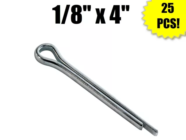 (Qty 25) 1/8" x 4" Cotter Pin Carbon Steel Zinc Plated Clear